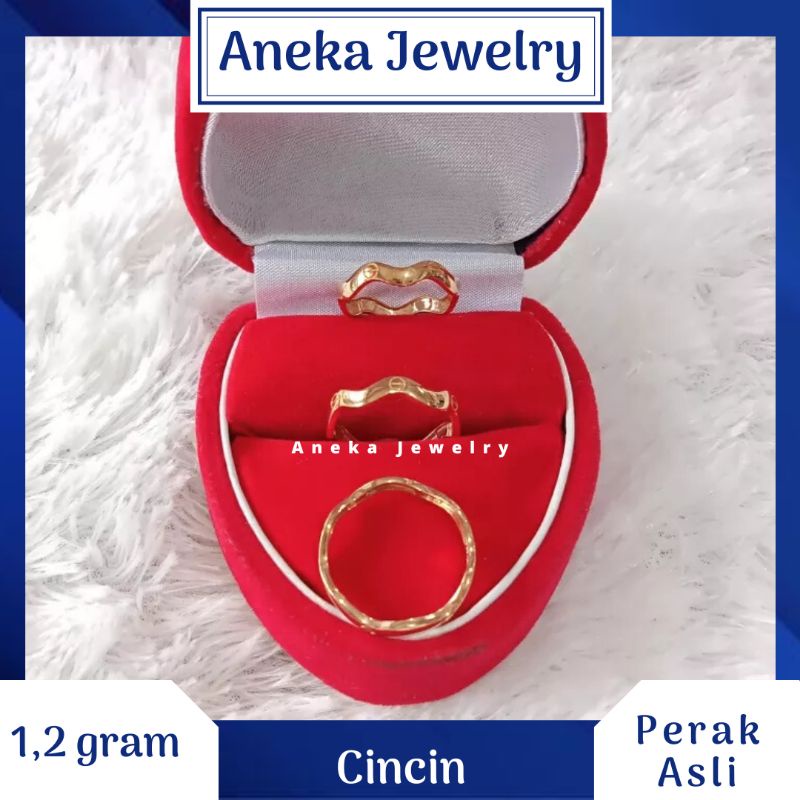 Cincin Gelombang Ukir, Perak 925, Lapis Emas Rosegold