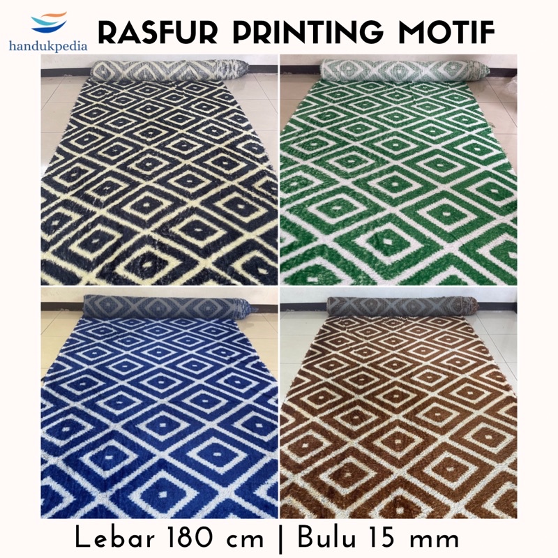 KAIN BULU / RASFUR PRINTING MOTIF KOTAK LEBAR 180 CM, BULU 15 MM