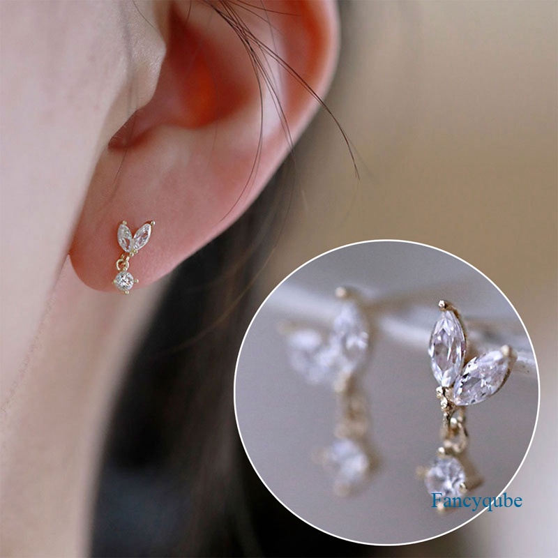 Anting Stud 925 Sterling Silver Aksen Kristal Gaya Perancis Untuk Wanita