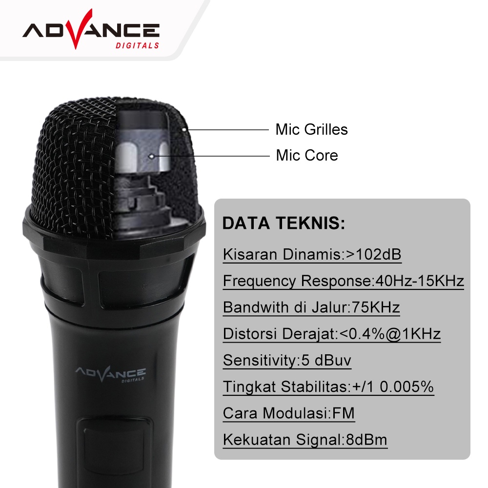 Advance Professional Wireless Microphone Single Mikropon MIC-101 Garansi 1 tahun