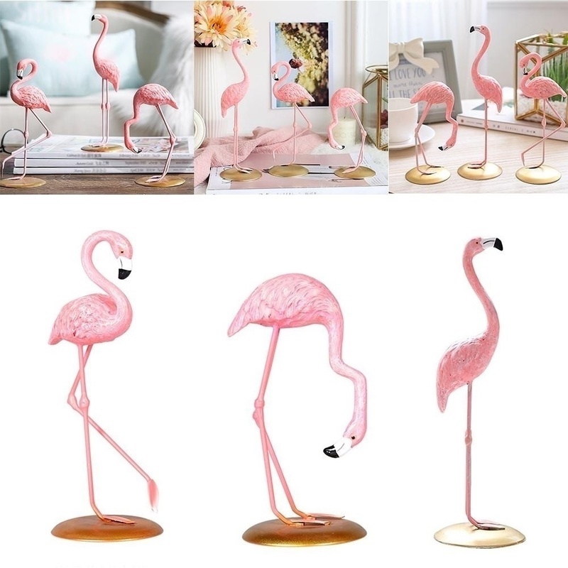 Ornamen Bentuk Hewan Flamingo Bahan Resin Warna Pink Untuk Dekorasi Rumah