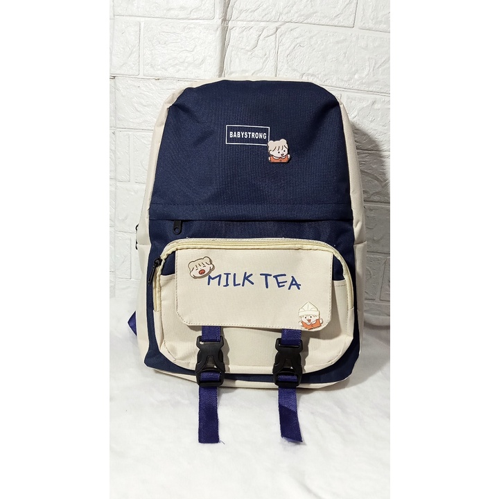 HANABI - Tas ransel sekolah MILK TEA INCLUDE PATCH / BROS Tas kekinian tas casual