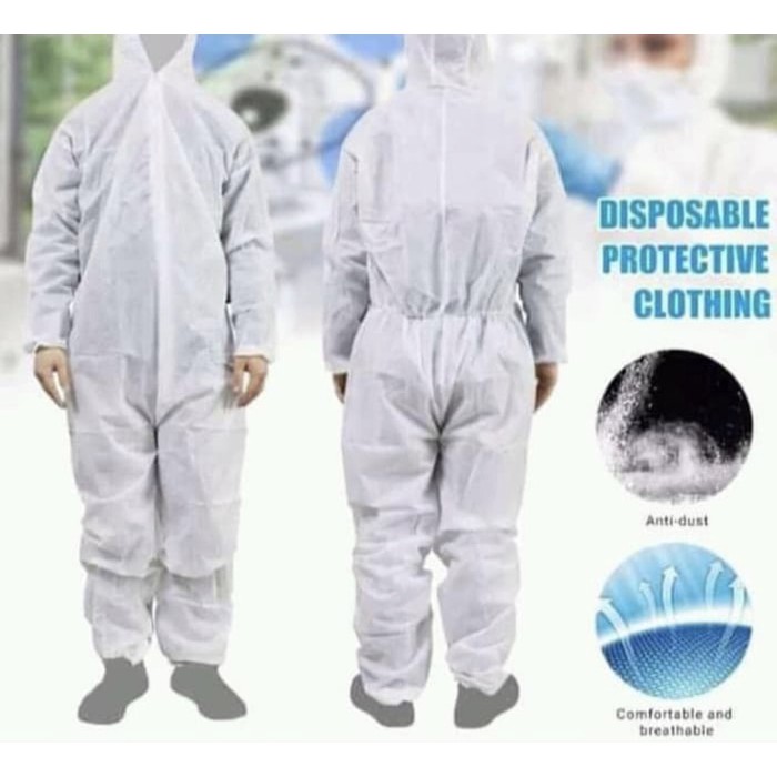 BAJU APD/BAJU PELINDUNG/APD SUIT/SAFETY SUIT/MODEL COVERALL (warna putih) (ready)