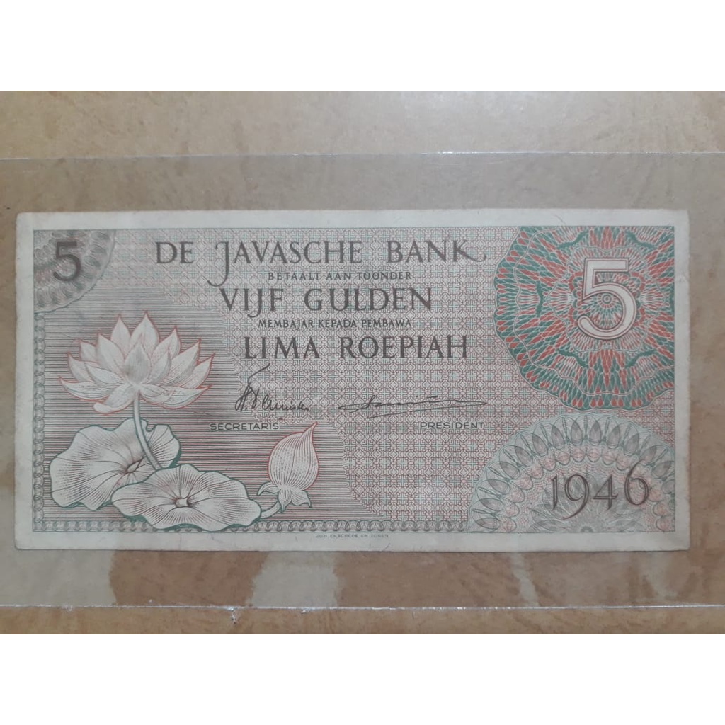 Uang kuno 5 Rupiah / 5 Gulden tahun 1946 - Asli