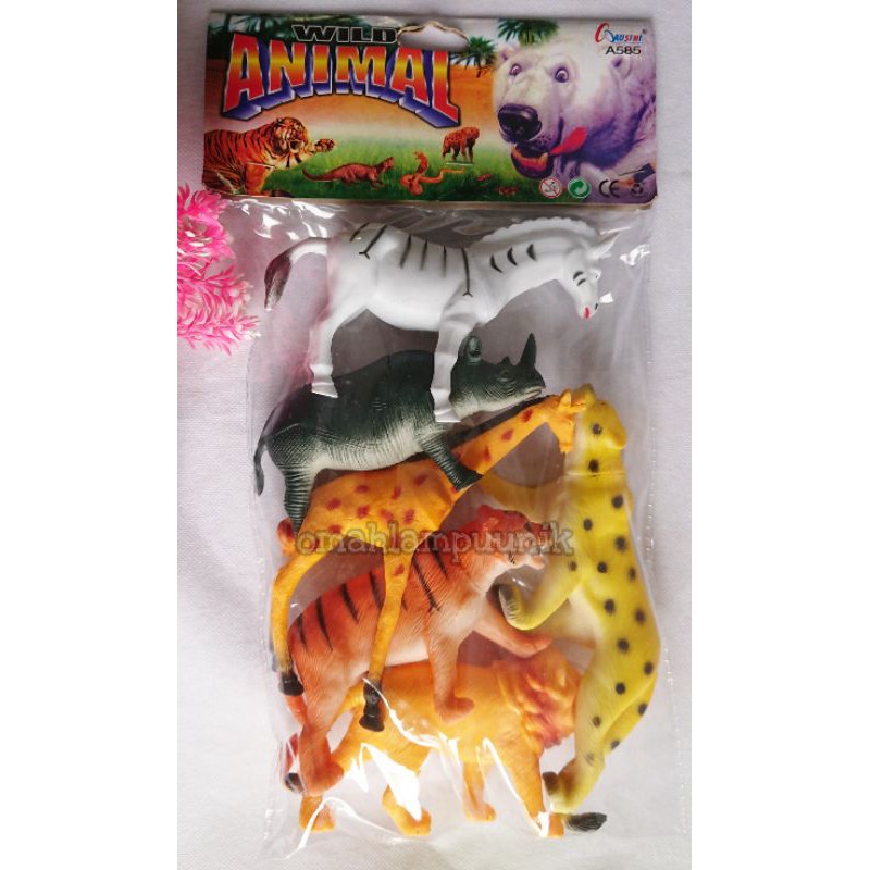 Mainan Anak Miniatur Hewan Karet/ Binatang Liar Karet/ Zoo Animal Karet Isi 6 Pcs