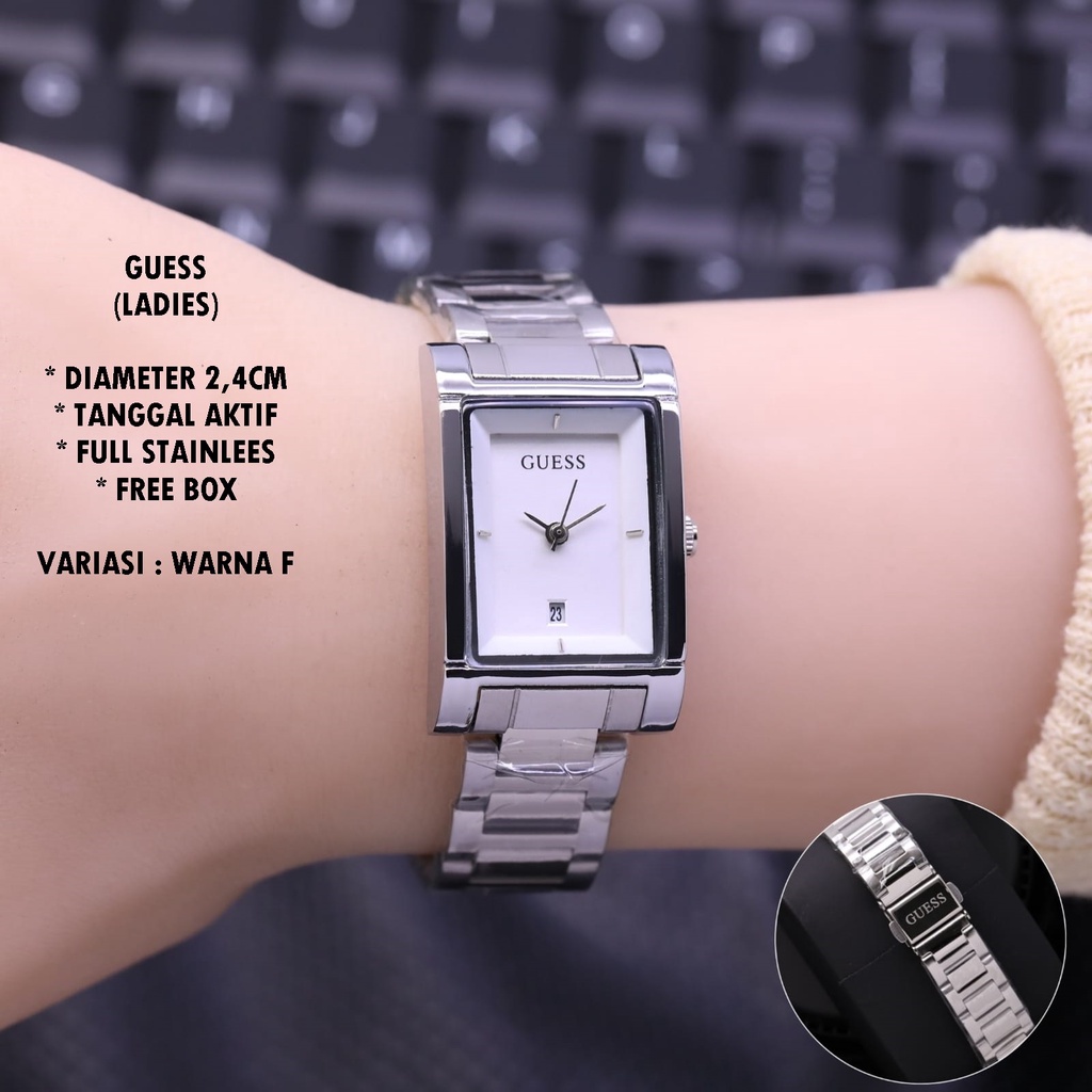 (BISA COD) JAM TANGAN WANITA GUESS RANTAI BODY SEGI TANGGAL AKTIF