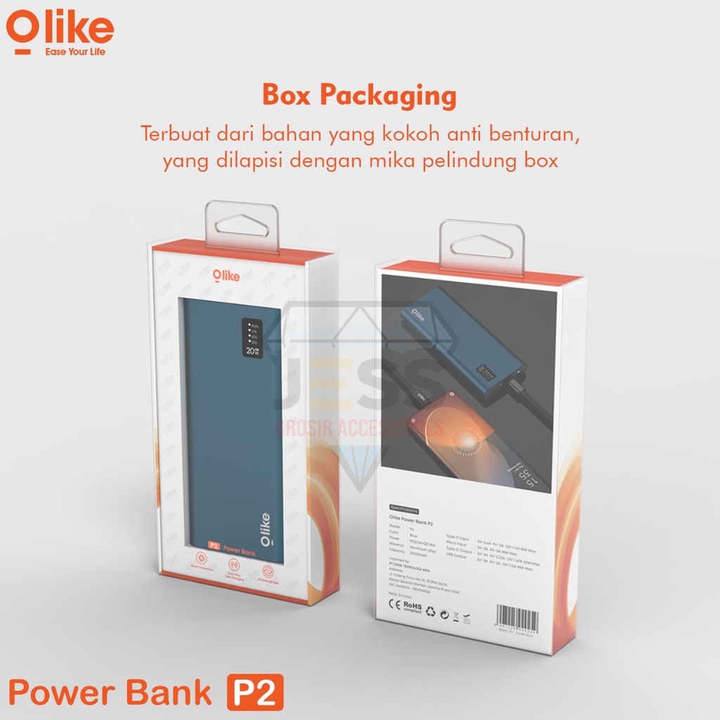 Olike Powerbank 10000mAh P2 Dual Port USB &amp; Type C Power Bank Super Fast Charging Quick 3.0