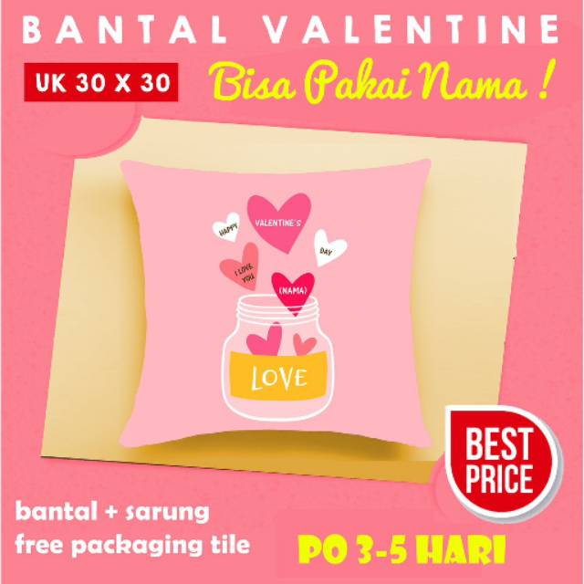 (Custom Nama) Bantal Kado Hadiah Valentine Ukuran 30 x 30