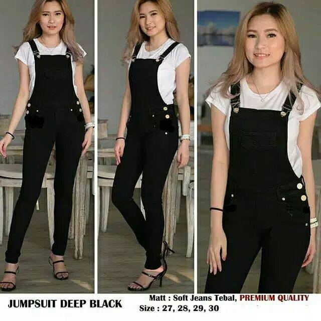 (27-30 SIZE) OVERAL JEANS WANITA / OVERALL HITAM WANITA / CELANA OVERALL JEAN BLACK CEWEK