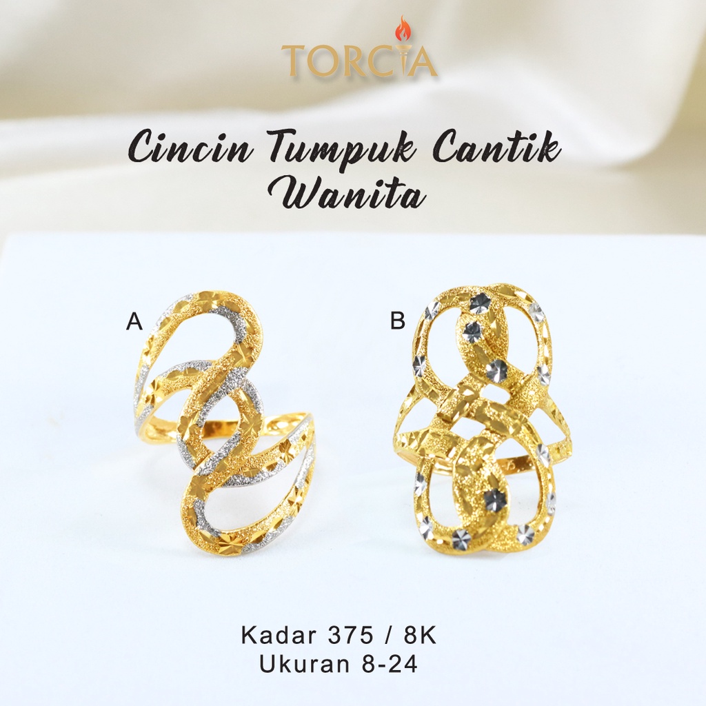 Cincin Wanita Emas Asli Tumpuk Cantik Kadar 375 Torcia