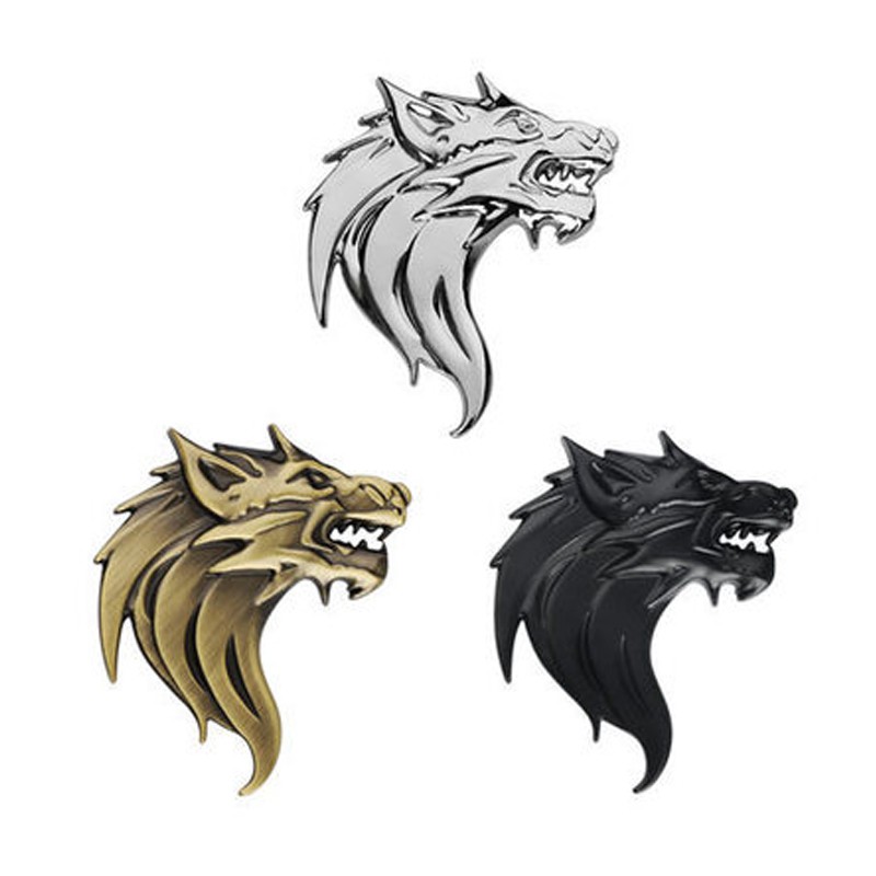 Stiker Emblem Motif Kepala Serigala 3D Bahan Metal untuk Mobil