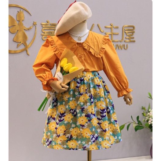 SETELAN ANAK CEWEK IMPORT / BAJU ROK MOTIF YELLOW FLOWER