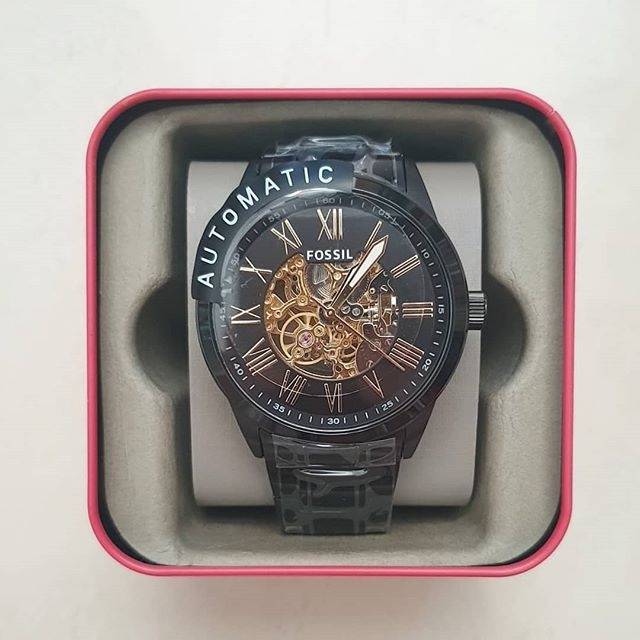 Jam tangan Fossil automatic skeleton black stainless steel BQ2092
