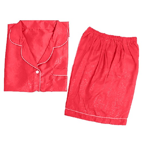 FortKlass PP Piyama Satin Embos Jumbo Baju Tidur Wanita Big Size Lengan Pendek Celana Pendek-2