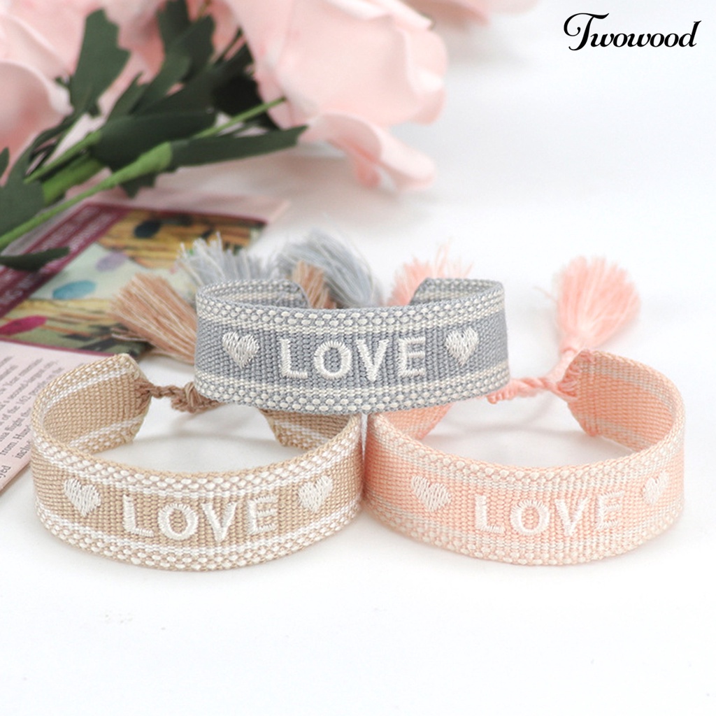 Twowood Ladies Wrap Bracelets Tassel Exquisite Hand Decoration Embroidered Letters n Bracelet for Friends