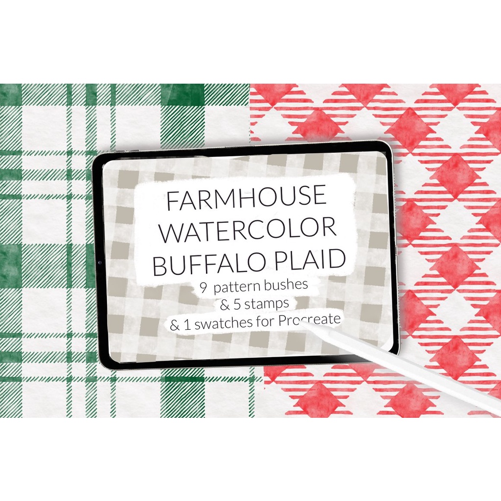 Procreate Brush - Farmhouse Watercolor Buffalo Plaid Pattern Brushes