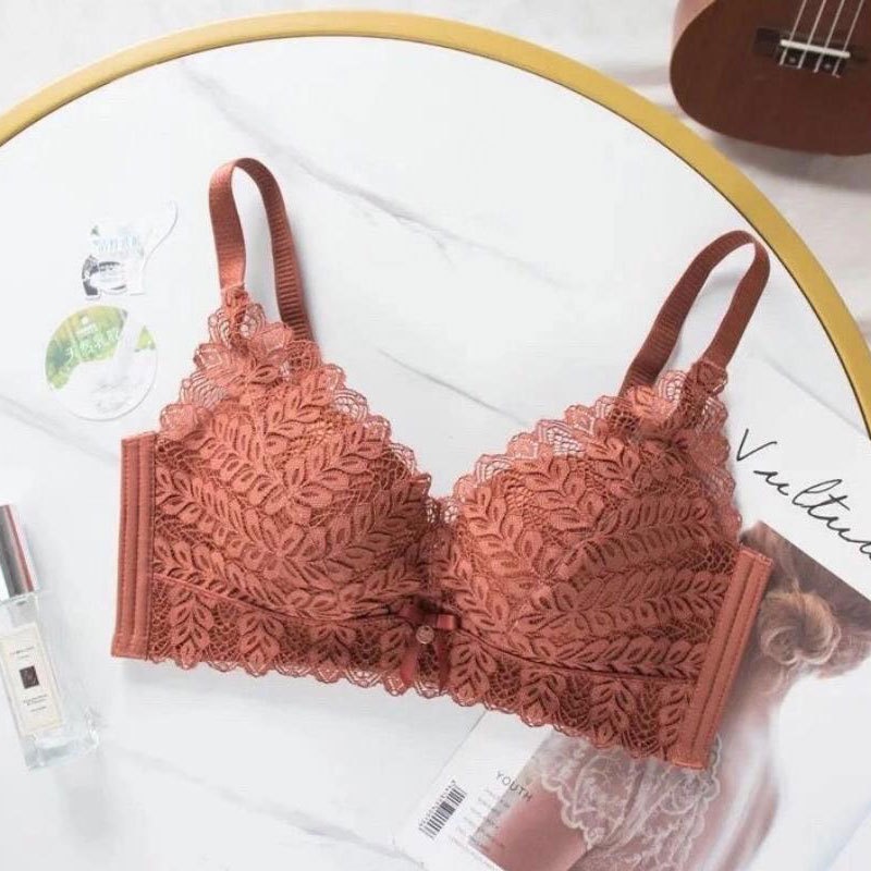 ANGELA PREMIUM JAPAN Bra BH Push Up Set Tanpa Kawat Celana Dalam Wanita Bikini Sport Beha Lingerie Korea Fashion Bralette Remaja Perempuan Sexy Pakaian Dalam COD Renang Motif Cewek Pita Bunga Murah Maria Jumbo-Maroon