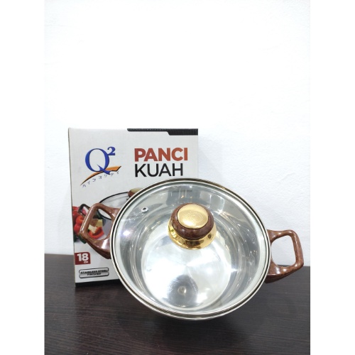 PANCI KUAH STAINLESS TUTUP KACA/PANCI KUAH 18 CM/PANCI REBUS 8218