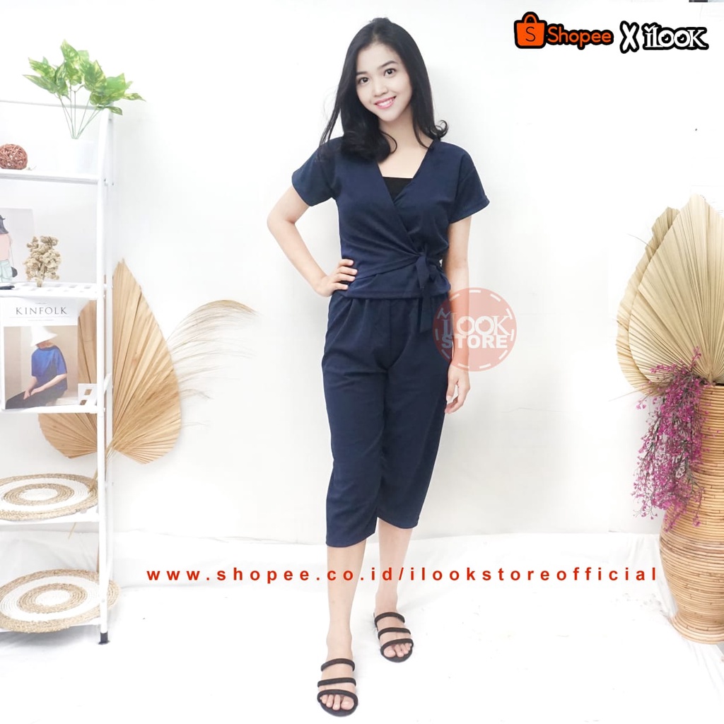 ilook | SETELAN AZKIA | SETELAN WANITA | matrerial creap dan spandex-AZKIA - NAVY