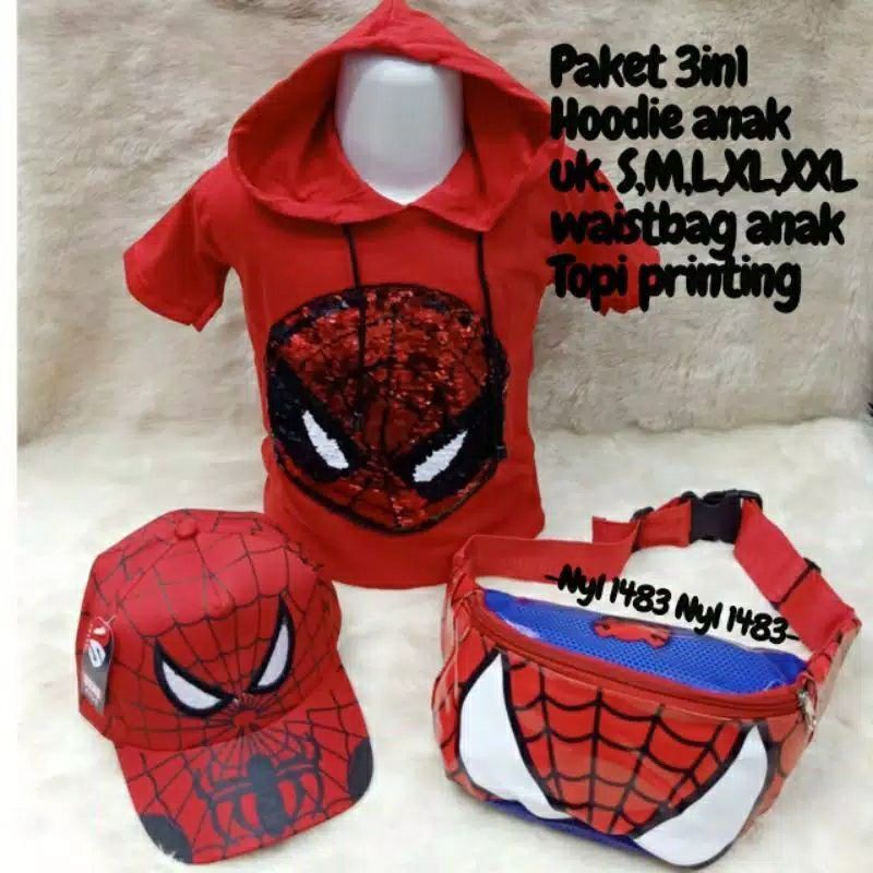 Kaos Hoodie Anak Laki-laki Karakter LED Dan Usap Superhero Usia 2-10thn