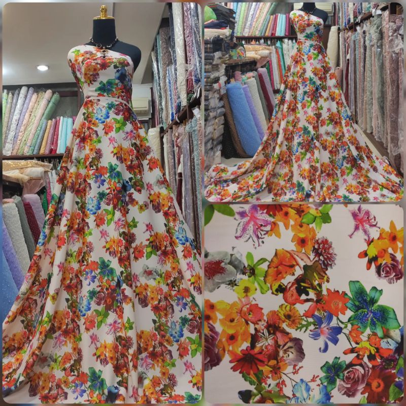 Kain Scuba Stretch Motif Bunga Summer Dress C#G