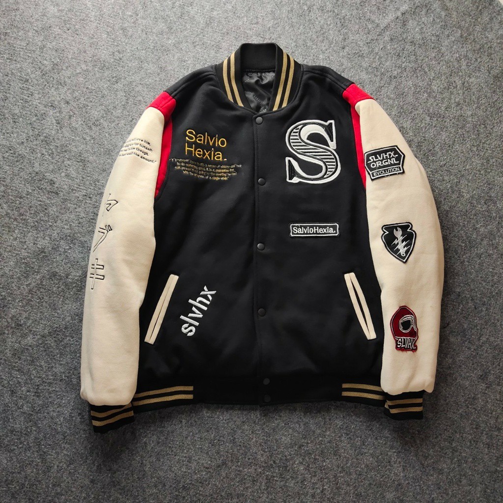 [Dreseedstore] Varsity Jacket  HITAM CREAM  Jaket Varsity Pria Premium HITAM LEATHER Nascar[Dreseeds
