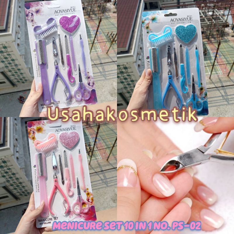 AOYASIYUE MANICURE AND PEDICURE / PERALATAN PEDICURE KUKU SET PAKET 10 IN 1 HOT SELING CUTE NO. PS-01 / 02