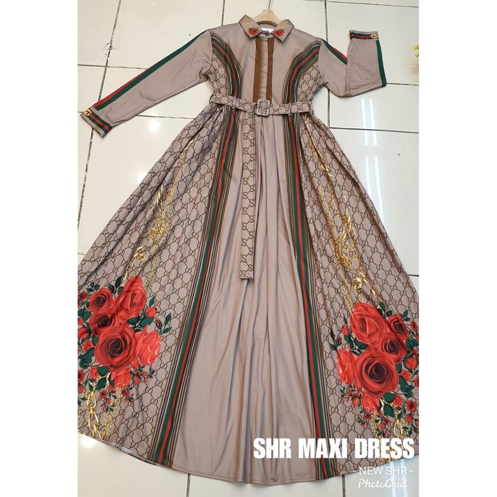 READY STOK ORI 100% SHR Dress maxi scuba motif gucci import syahira