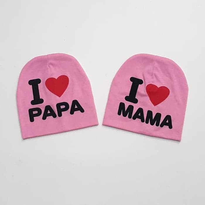 Topi Kupluk Bayi I Love Mama Papa Topi Kupluk Anak Bayi Import Elastis Kupluk Anak Nyaman Digunakan