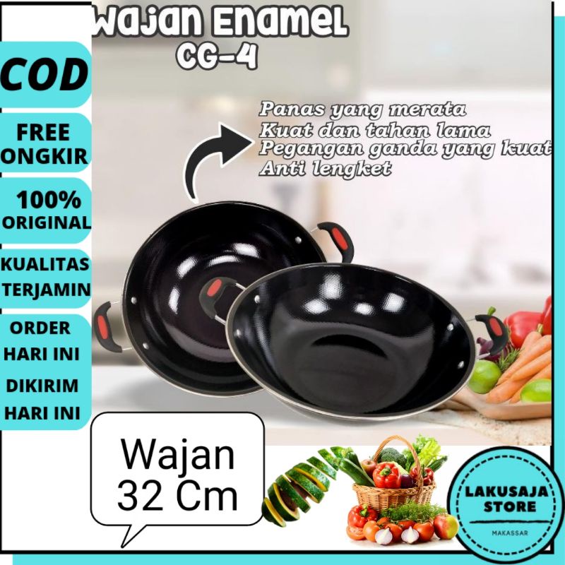 Wajan Penggorengan Kuali Enamel Anti Lengket 32 cm Terbaru Murah Makassar