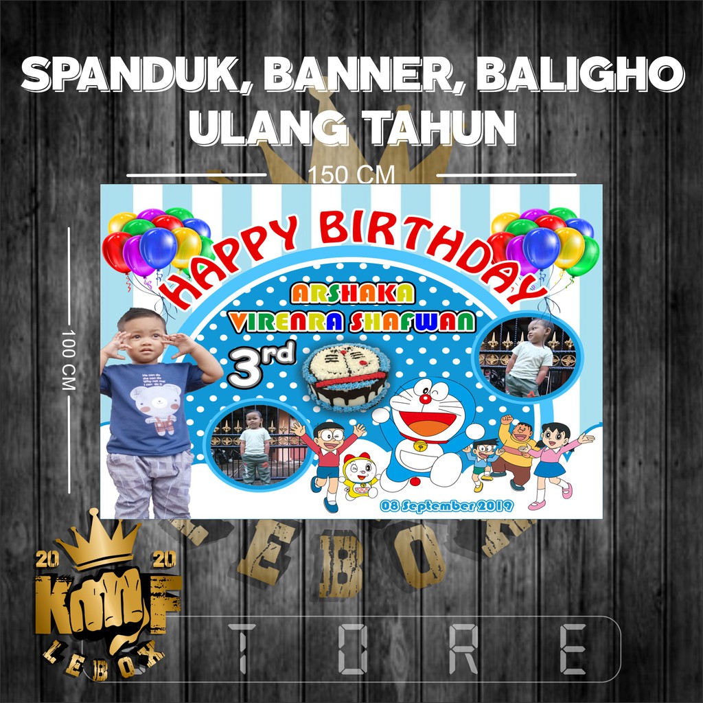 CETAK BANNER SPANDUK BALIGHO ULTAH ULANG TAHUN DORAEMON 1.5 X 1
