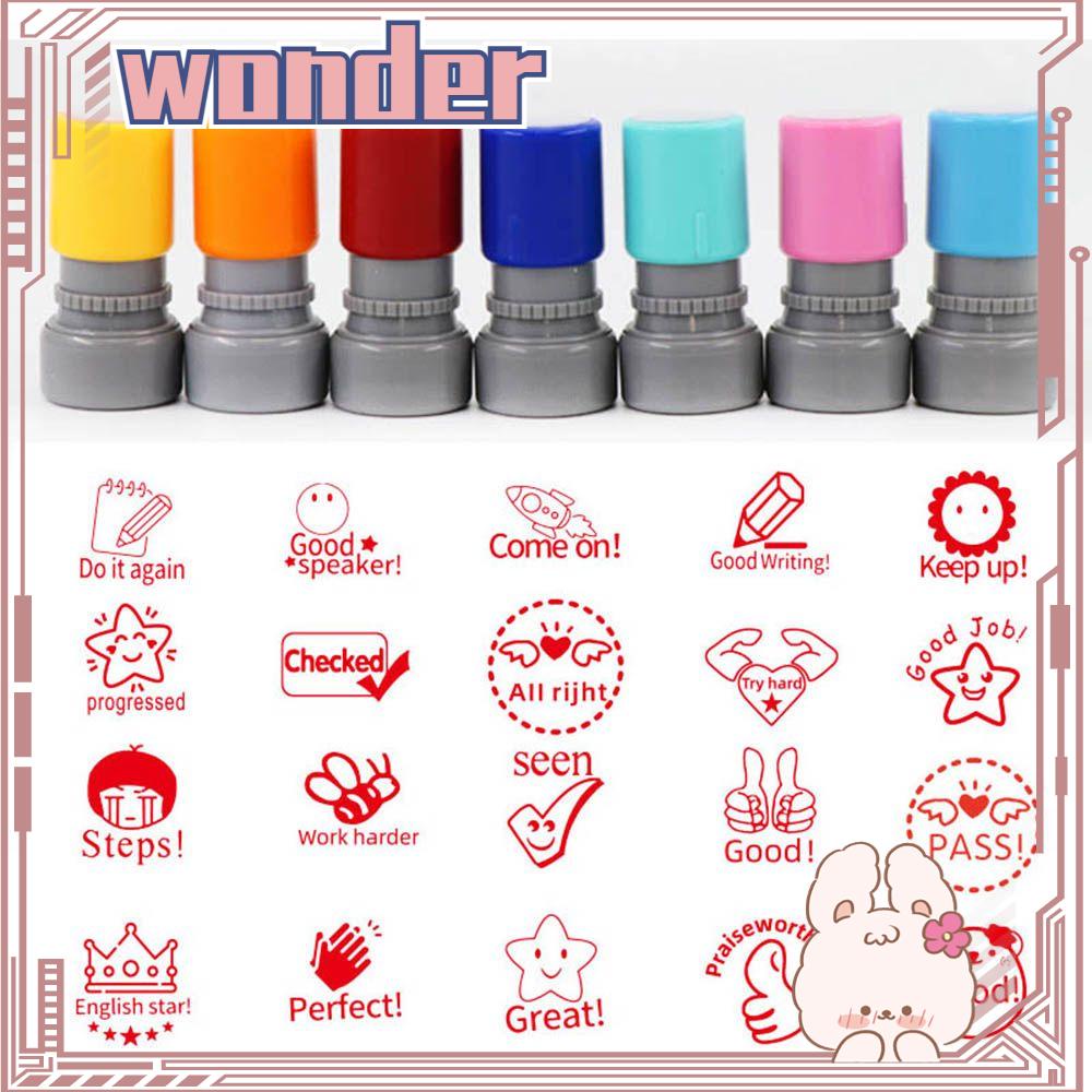 WONDERFUL Student Commentary Stamp DIY Teaching stamp Reward Seal Self-ink English Photosensitive Chapter Office &amp; School Supplies Scrapbooking Stamper Cartoon Stamps Encouragement