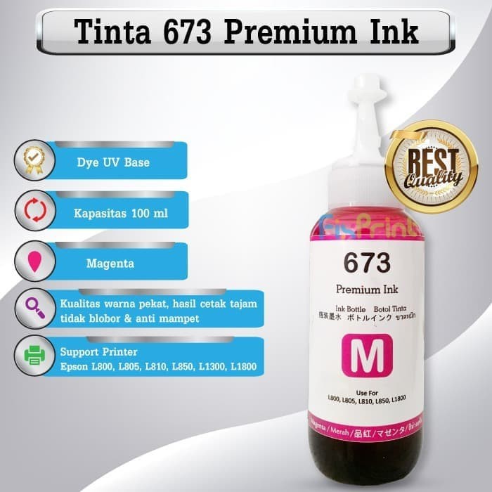 Tinta Refill Printer Epson L800 L805 L810 L850 L1800 L1300  Tinta Refill 673 Premium Ink  100ml Cyan