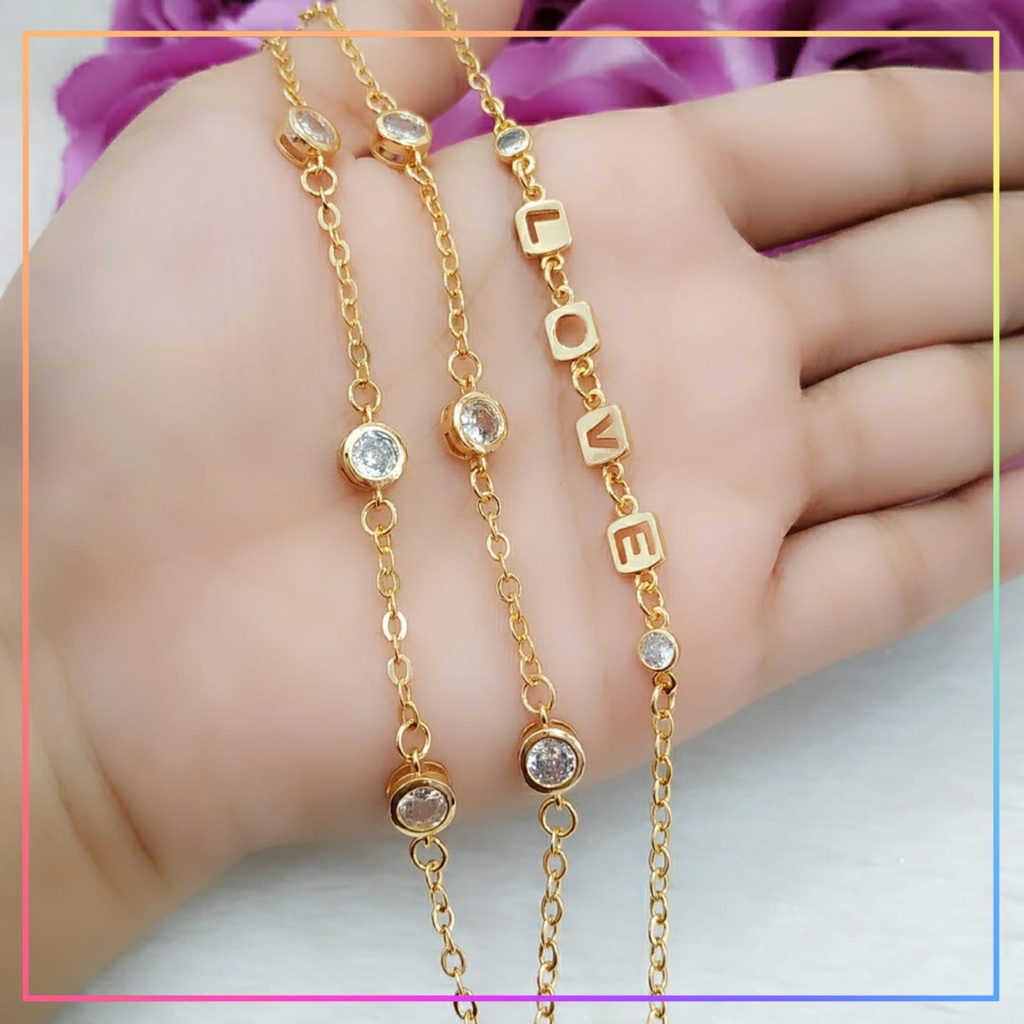 Gelang xuping gelang dewasa rantai simple 2 layer permata 3 perhiasan lapis emas gold GL 116