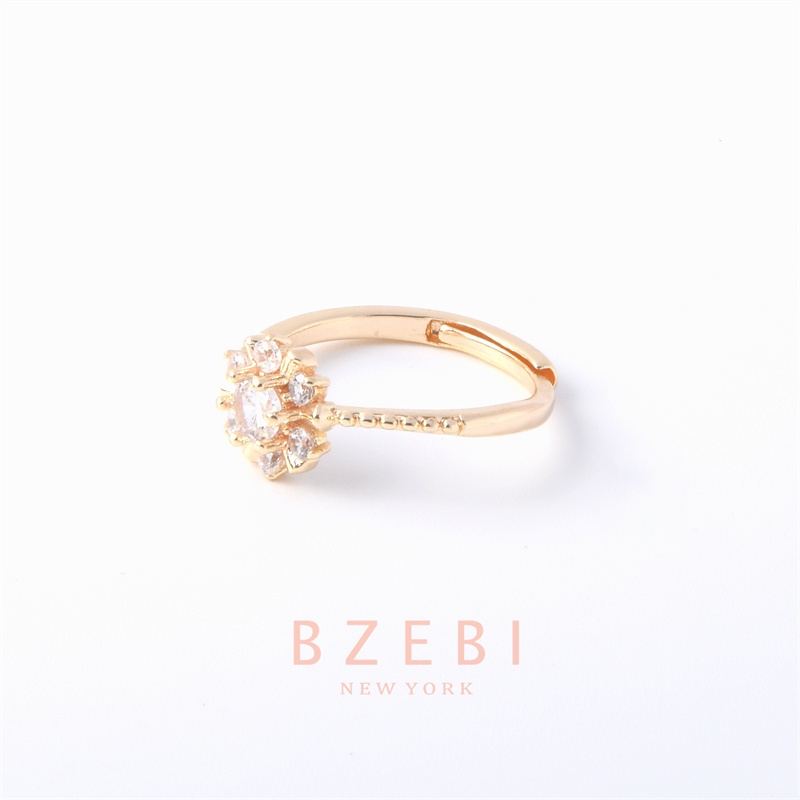 Bzebi Cincin Lapis Emas 18k Model Terbuka Adjustable Hias Berlian Gaya Korea Untuk Wanita 239r