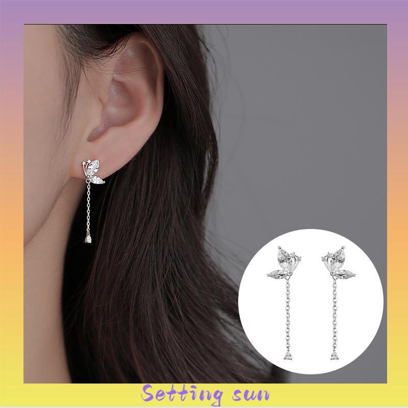 Anting Kupu-kupu Rumbai Drop Earrings Retro French Temperamen Indah Flash Diamond Earrings TN