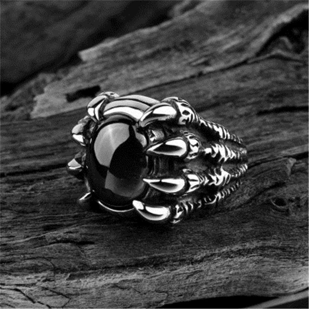 Cincin Cakar Naga Nanas Perhiasan Vintage Rock Permata Merah Hip Hop Gothic