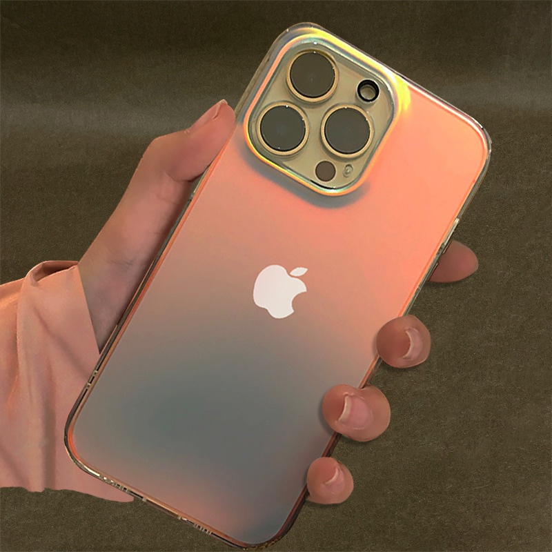 Casing Gradasi iPhone 14 Pro Max 13 Pro Max1211 Pro X XS XR Max7 8 Plus Plating Transparan Hard Shell Kedip Moire Phone Back Cover