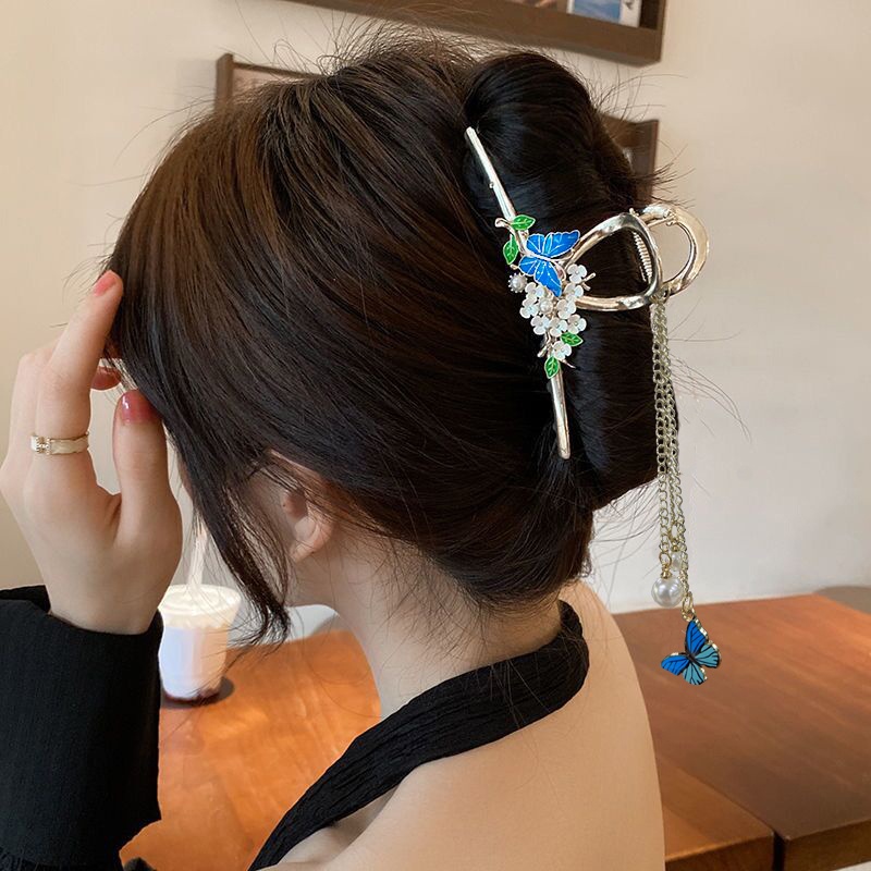 Jepit Rambut Model Butterfly Aksen Mutiara Bahan Alloy Untuk Wanita