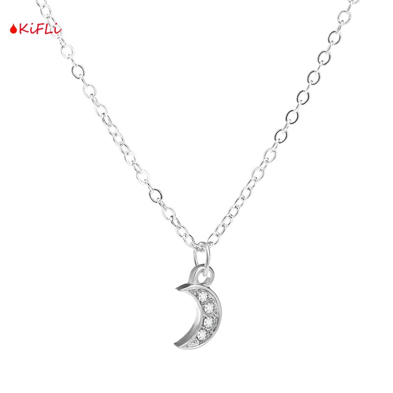 Moon Pendant Necklace,Rhinestone Jewelry Dengan,Rantai Pendek Klavikula,Kalung Berlian Chain