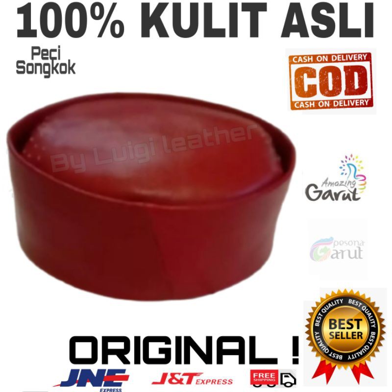 Peci Jawara Songkok Kulit Domba Warna Merah/Peci Songkok/Peci Kulit/Peci Betawi - Luigi Leather