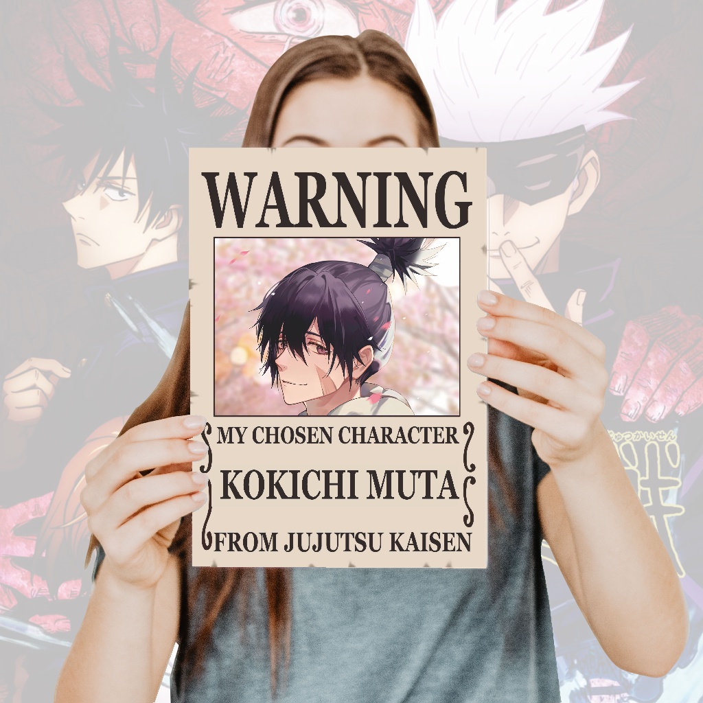 Poster Jujutsu Kaisen Warning Anime Itadori Yuji Fushiguro Megumi Gojo Satoru Sukuna- Size A4+-26 Muta