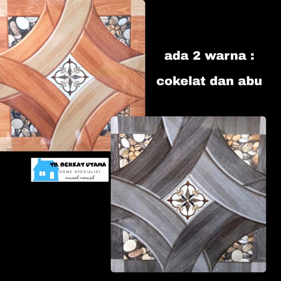 KERAMIK LANTAI 40X40 GLOSY COKLAT ABU URAT KAYU MOTIF SALUR ANYAMAN BATU-KERAMIK LANTAI TAMAN GARASI