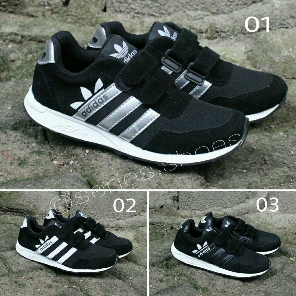 SEPATU ANAK ADIDAS NEO KIDS HITAM / SEPATU SEKOLAH HITAM PEREKAT