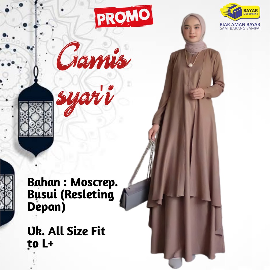 Gamis syar'i asdf gamis syari fashion Muslim gamis ceruty polos wanita Lebaran 2021 Terbaru size L+