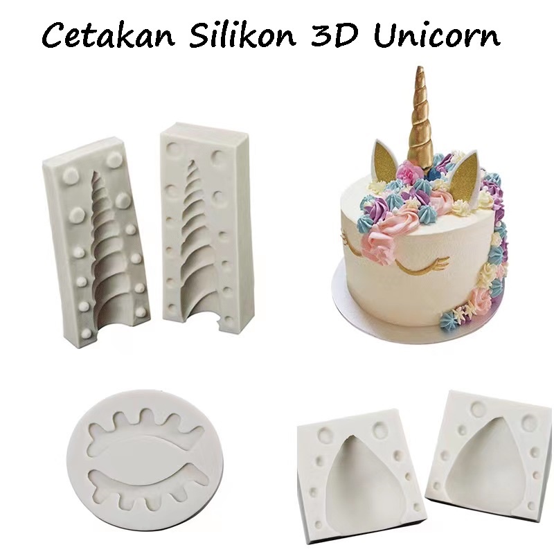 Cetakan Silicone 3D Silikon Kue Tanduk Telinga  Bulu Mata Unicorn Set