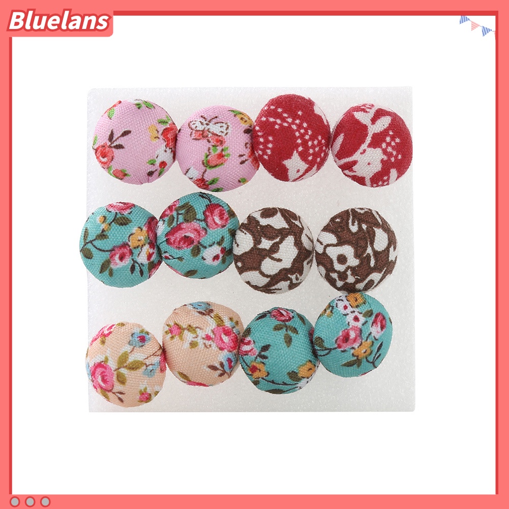 6 Pasang Perhiasan Anting Stud Gaya Vintage Warna Warni Bentuk Kancing : Bahan Plastik