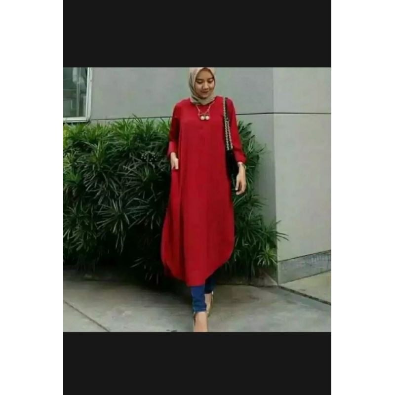 Midi Tunik/ Tunik Polos Wanita/ Atasan Simple Wanita Muslim/ Bisa COD