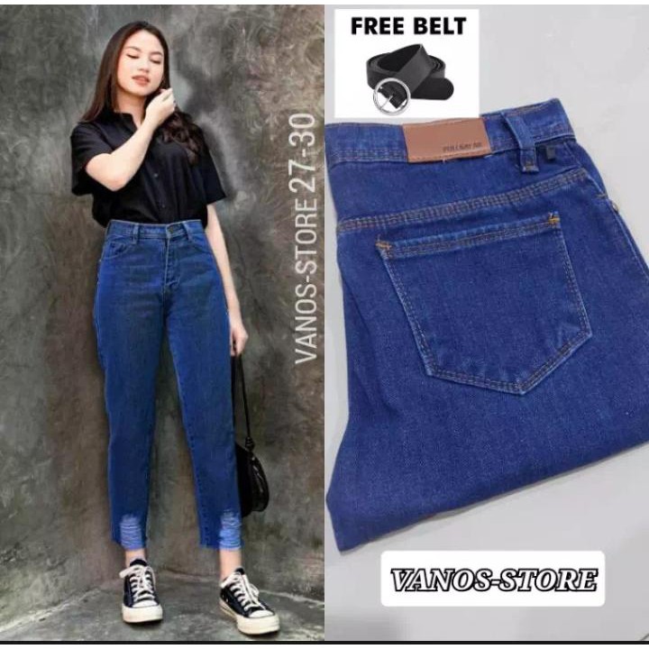 CELANA WANITA PANJANG BOYFRIEND ALICE FREE BELT / CELANA JEANS REMAJA / CELANA REMAJA / CELANA JEANS
