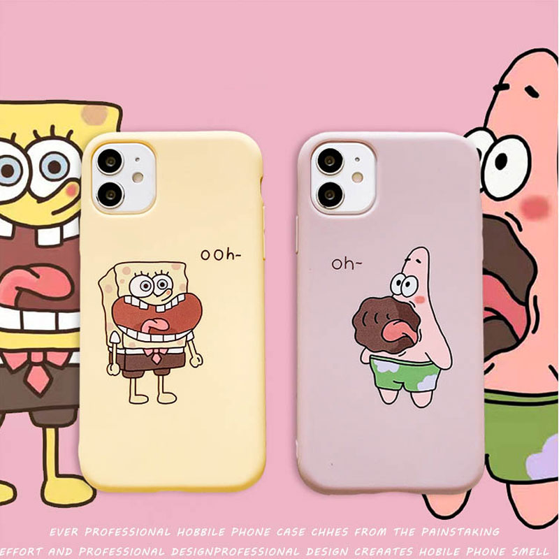 Cartoon SpongeBob Soft Case IPhone 7 Plus 11 6 6S 8 Plus 12 mini 12 pro max X Se 2020 6SPlus 7Plus 6Plus 8Plus XS Casing Motif Creative Couple TPU Cover